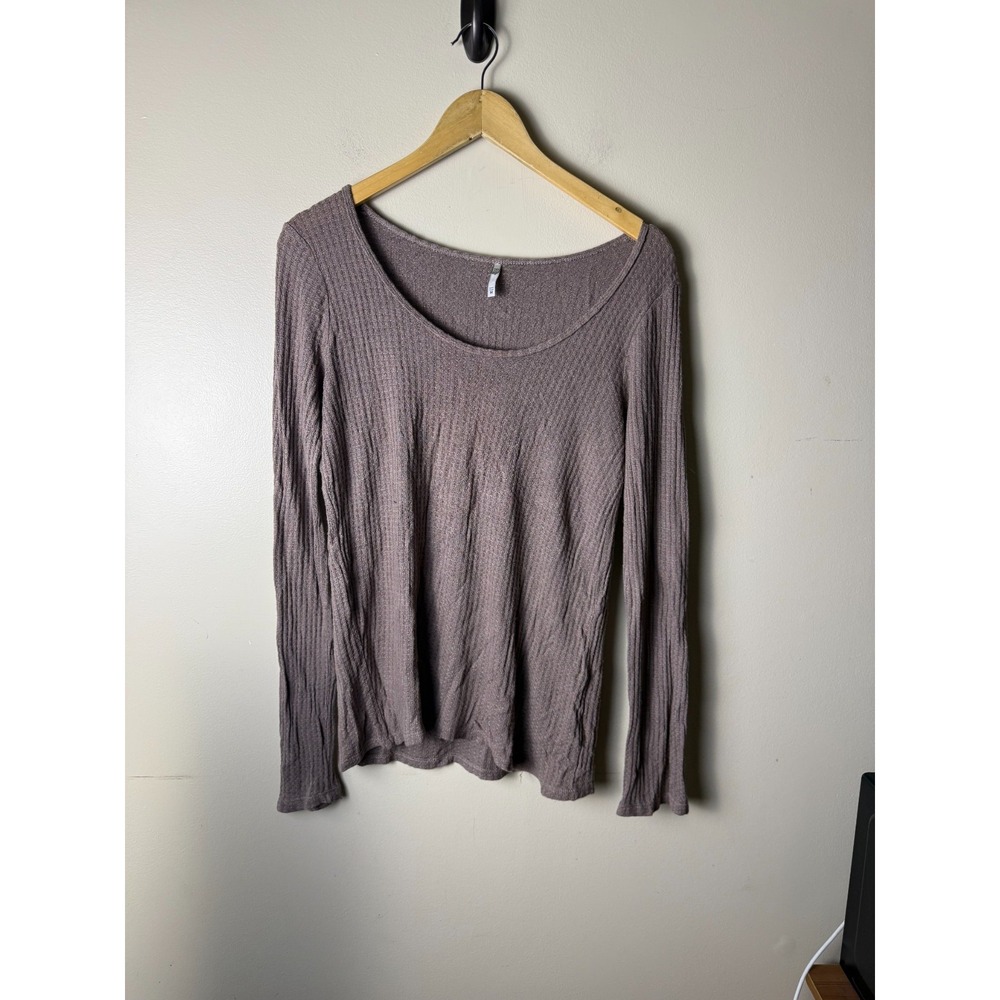 BKE Purple Thermal Waffle Knit Scoop Neck Top Long Sleeve Womens M Purple